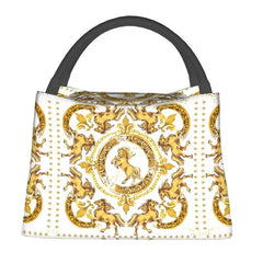 Golden Horses Floral Print Lunch Bag Thermal Insulated Box Work Picnic Tote