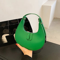 Vintage Leather Clutches Bag Armpit Shoulder Half Moon Handle Bag