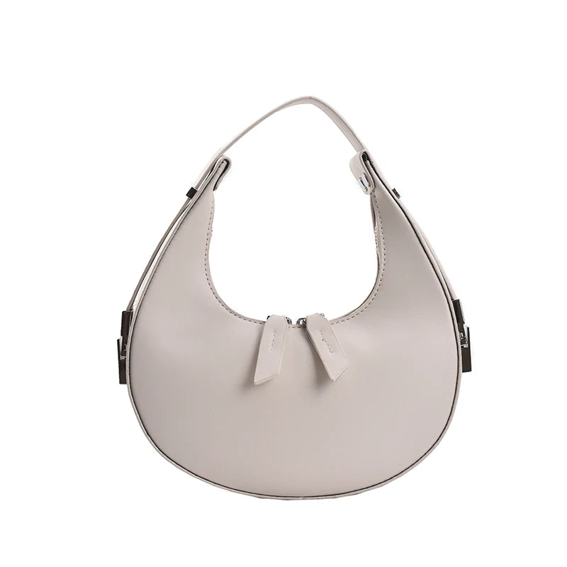 Vintage Leather Clutches Bag Armpit Shoulder Half Moon Handle Bag