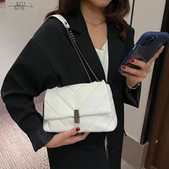 Vintage Shoulder Bag Chain Messenger Bags PU Leather Thread Flap
