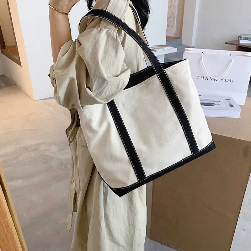 Canvas Shoulder Bag Large Capacity Vintage Tote Ladies