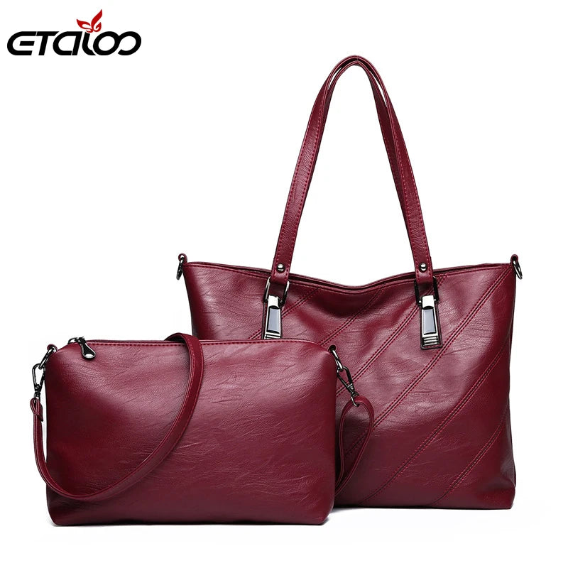 Large Tote Bag Bucket Shoulder Bags PU Leather 2pcs/Set