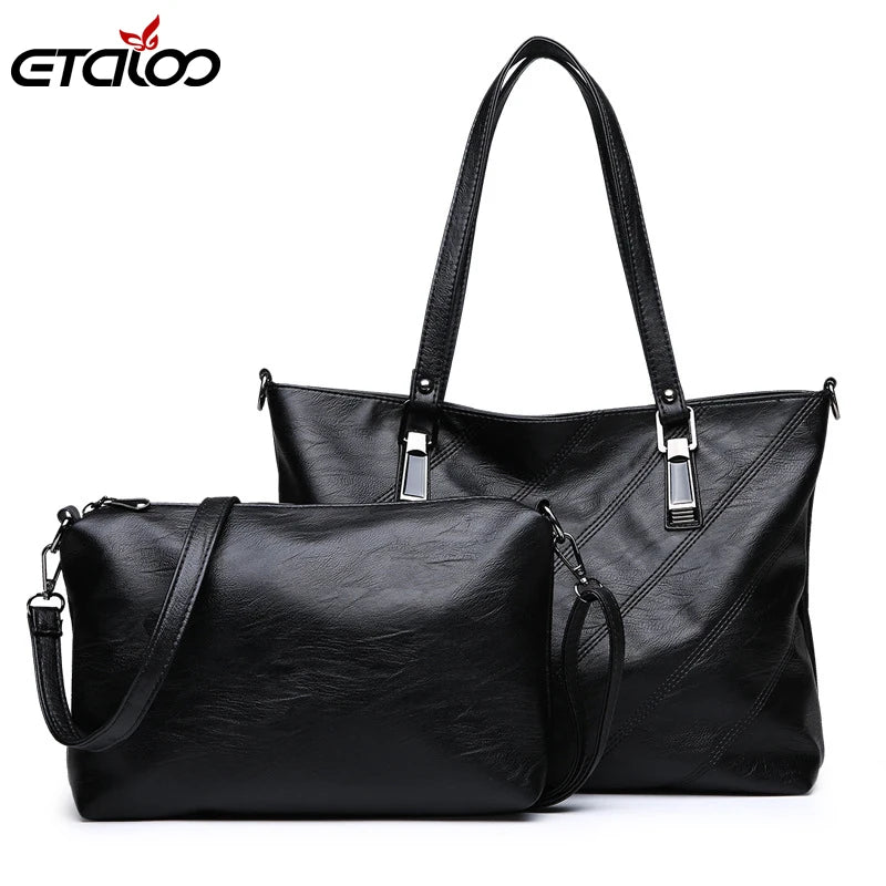 Large Tote Bag Bucket Shoulder Bags PU Leather 2pcs/Set