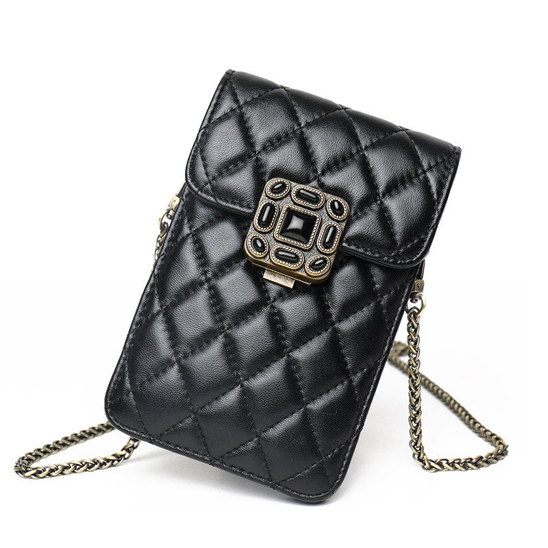 Leather Lambskin Quilting Chain Crossbody Shoulder Bag