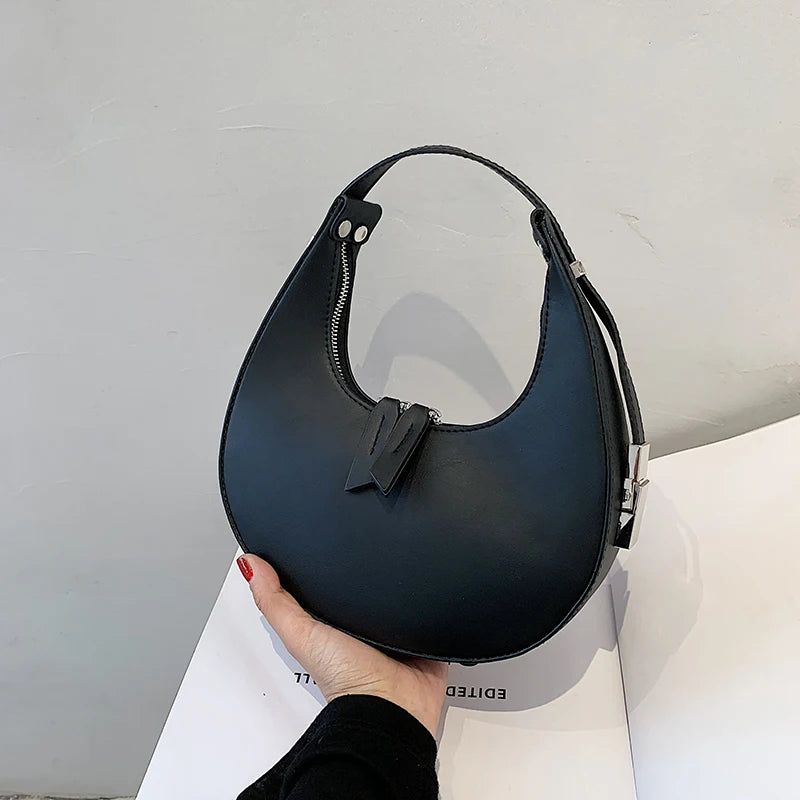 Vintage Leather Clutch Bag Half Moon Underarm Shoulder Bags for Women