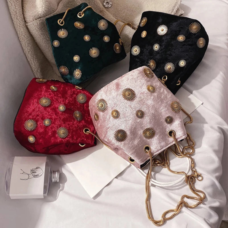 Velvet Crossbody Bucket Bag Women Shoulder Chain Small Messenger Bag