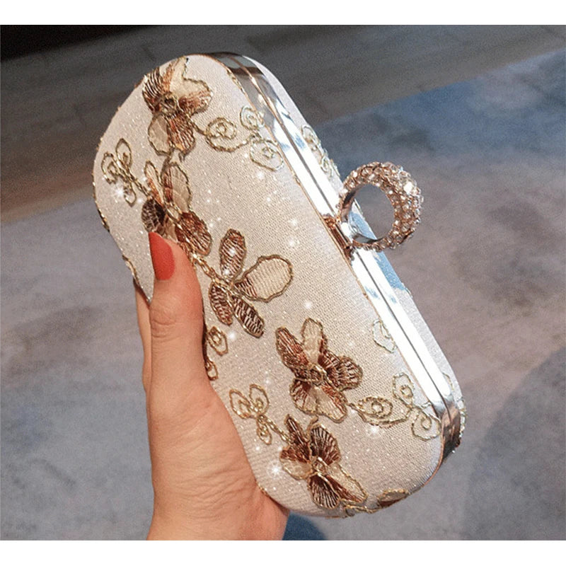 Embroidery Finger Rings Evening Bag Wedding Shoulder Bag