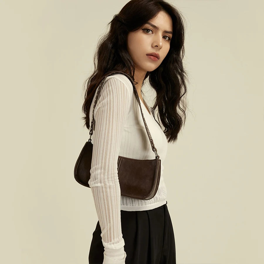 Retro Rivet Pu Leather Underarm Bag Coffee Totes