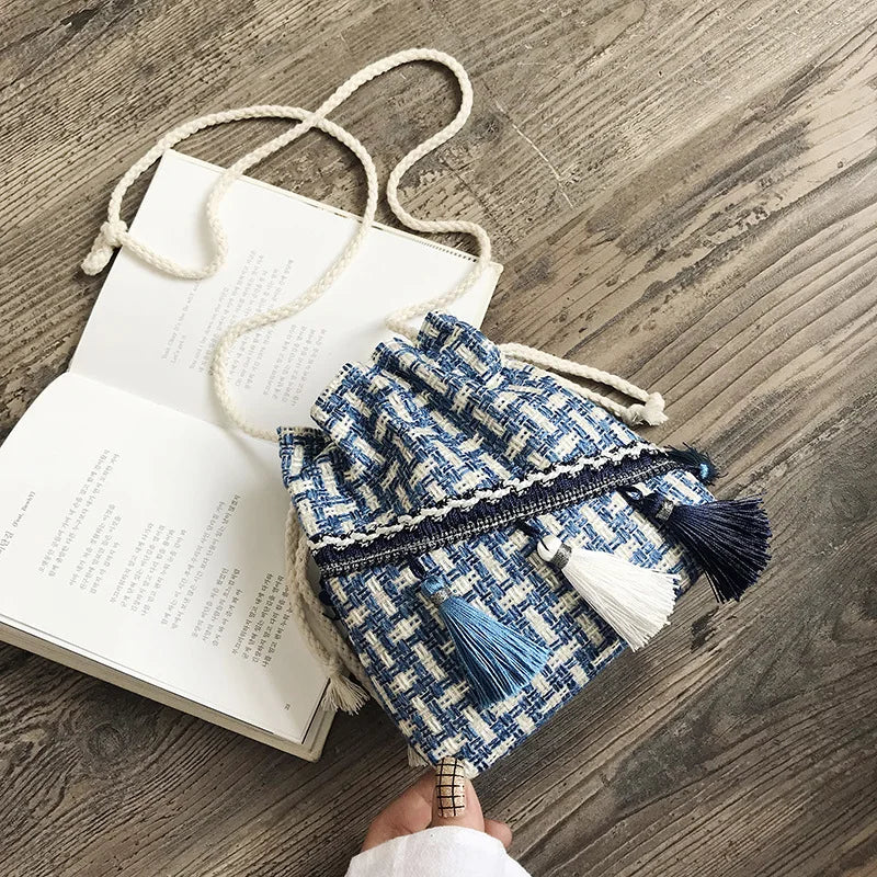 Chinese Style Shoulder Bag Costume Cloth Purse Tassel Bucket Bags