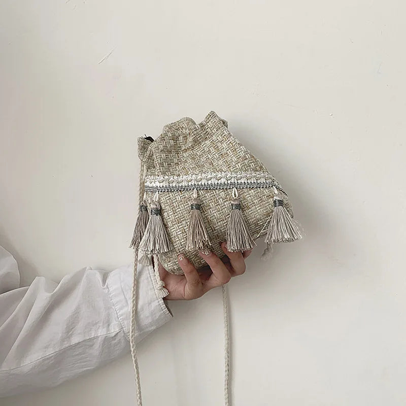 Chinese Style Shoulder Bag Costume Cloth Purse Tassel Bucket Bags
