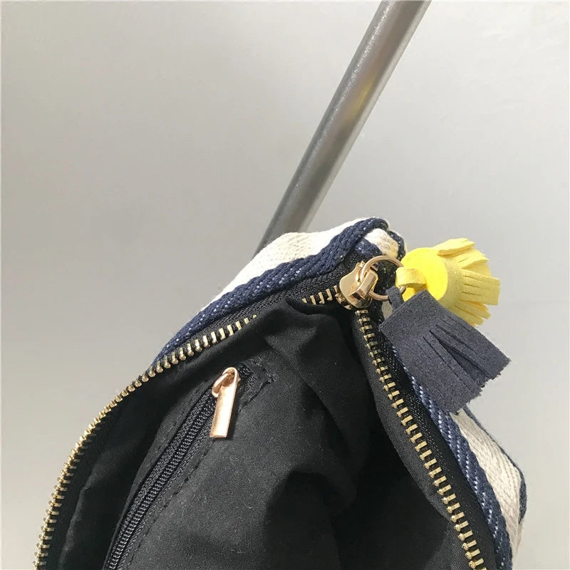 Women Clutch Envelope Bag Tassel Handbag Stripe Evening Purse