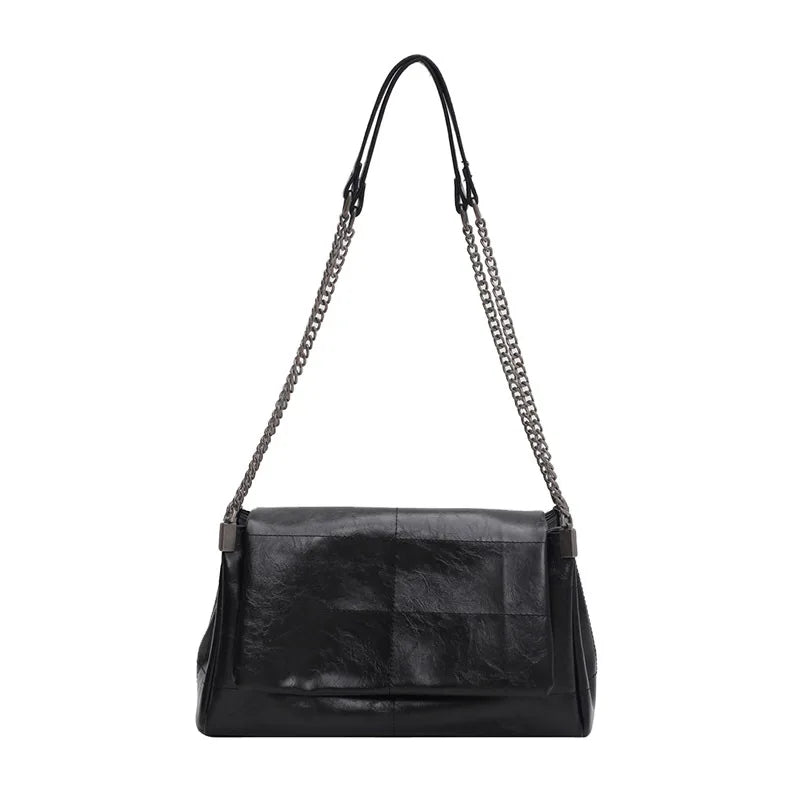 Vintage Chain Messenger Bag Soft Flap Crossbody Pack Women