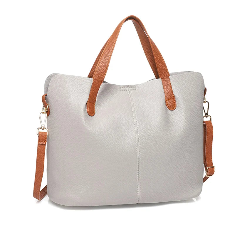 2 In 1 PU Leather Shopper Tote Bag Large Shoulder Bags Crossbody Bag