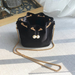 Velvet Shoulder Bag Metal Chain Crossbody Bags Large Capacity Bucket Pouch