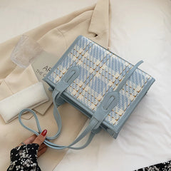 Women Summer Leather Plaid Totes Shoulder Bags Top-handle Bags