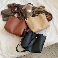 Ladies Bucket PU Leather Shoulder Bag Single Shoulder Large Capacity Messenger