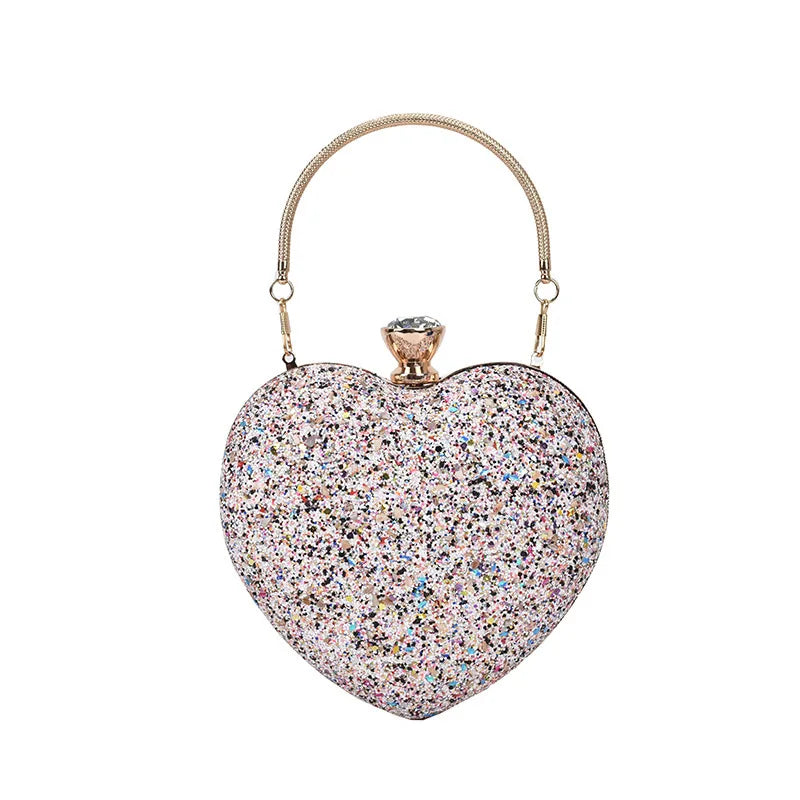 Heart Shape Evening Clutch Bag Sequin Women Mini Party Purses Chain Bag