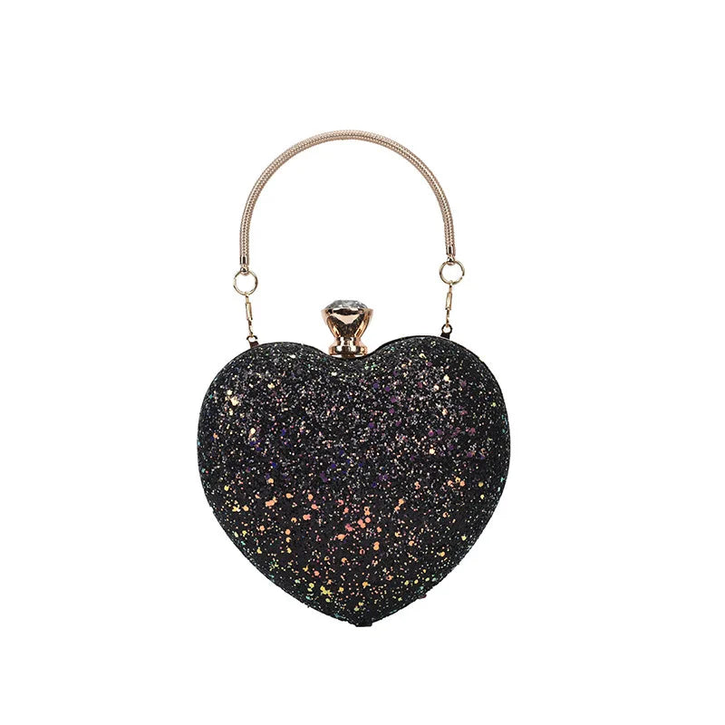 Heart Shape Evening Clutch Bag Sequin Women Mini Party Purses Chain Bag