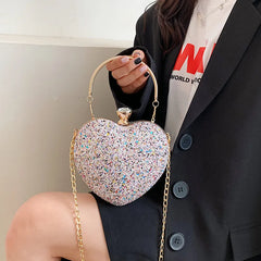 Heart Shape Evening Clutch Bag Sequin Women Mini Party Purses Chain Bag