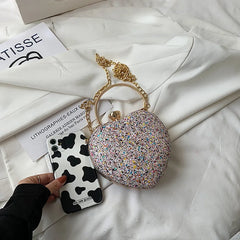 Heart Shape Evening Clutch Bag Sequin Women Mini Party Purses Chain Bag