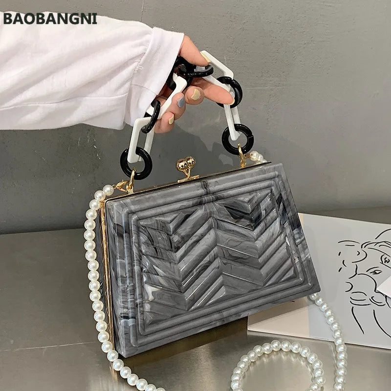 Marble Acrylic Evening Clutch Bag Vintage Messenger Handbag