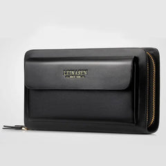 Men's Long Wallet Organizer PU Leather Double Zip Money Pocket Clutch Bag