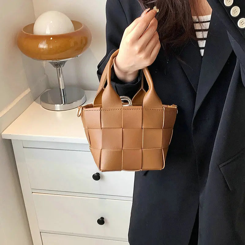 Mini Square Weave Bag Leather Shoulder Crossbody Bag for Women