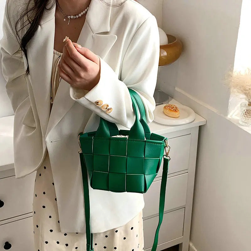 Mini Square Weave Bag Leather Shoulder Crossbody Bag for Women