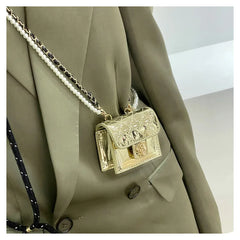 Patent Leather Neck Bag Camellia Rhombus Pearls Chest Waist Pack