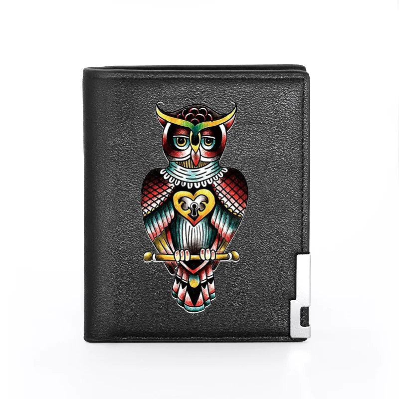 Mysterious Owl Cover Leather Wallet Slim Credit Card Holders