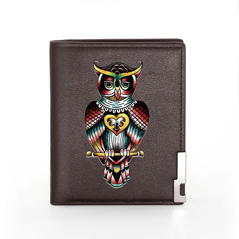 Mysterious Owl Cover Leather Wallet Slim Credit Card Holders