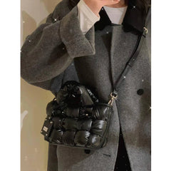 Quilted Nylon Women's Crossbody Bag with Woven Cotton Shoulder Strap