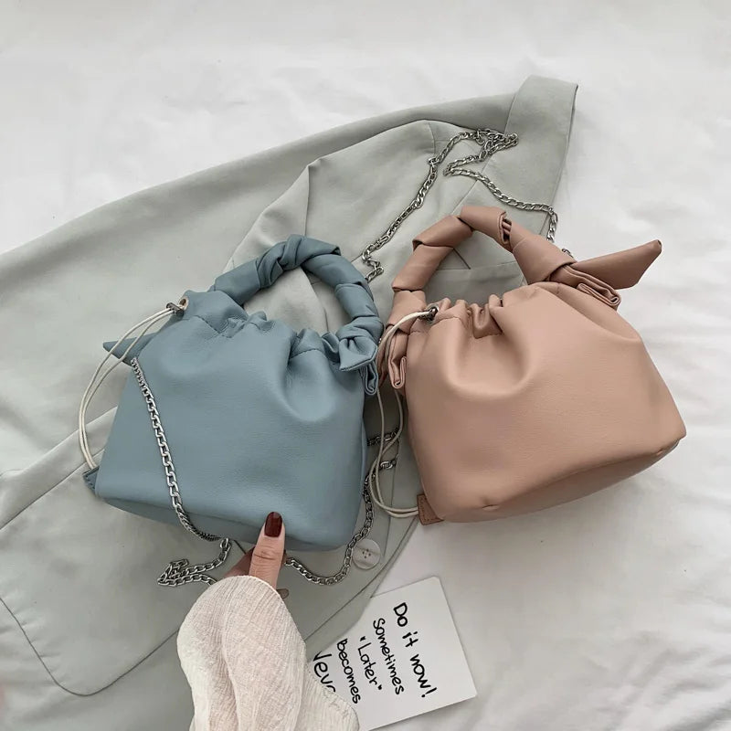 Pleated Top Handle Shoulder Bags Winter Crossbody Down Bag Handbag