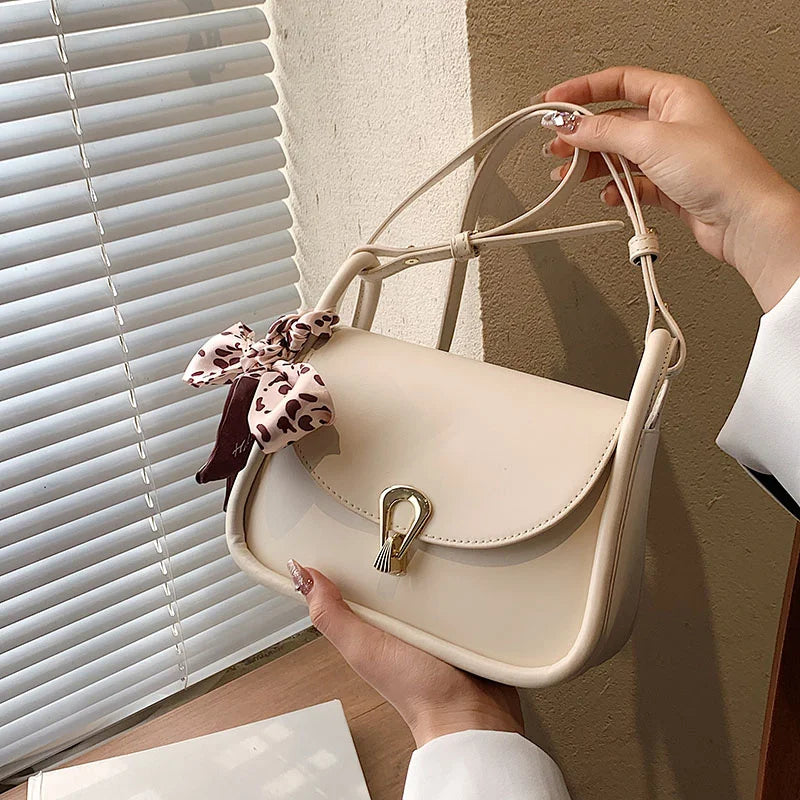 Women's PU Leather Shoulder Bag Flap Messenger Crossbody Handbag with Scarf