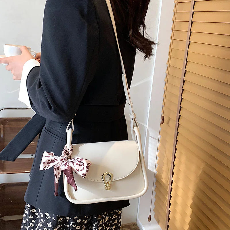 Women's PU Leather Shoulder Bag Flap Messenger Crossbody Handbag with Scarf