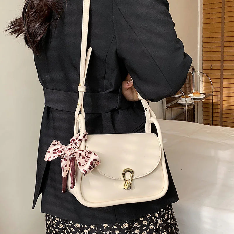 Women's PU Leather Shoulder Bag Flap Messenger Crossbody Handbag with Scarf