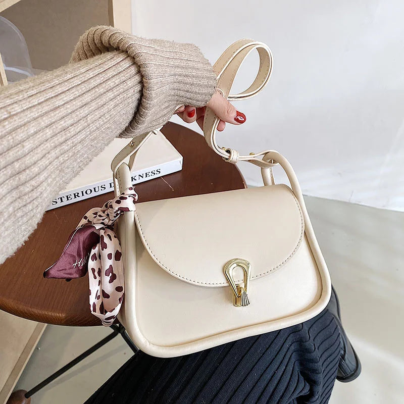 Women's PU Leather Shoulder Bag Flap Messenger Crossbody Handbag with Scarf