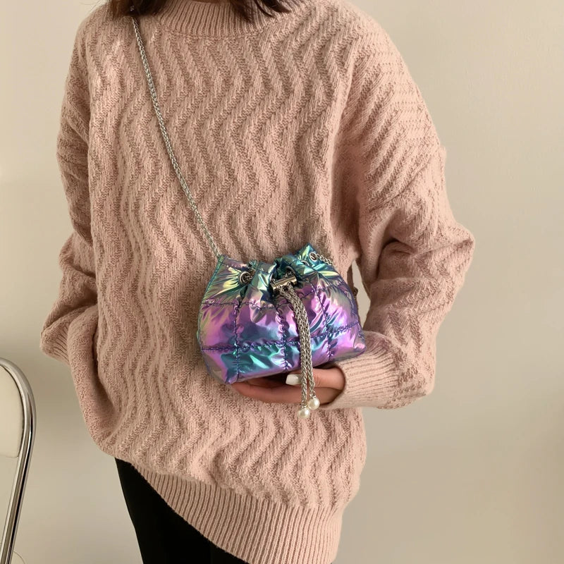 Purple Quilted Cotton Shoulder Bag for Women