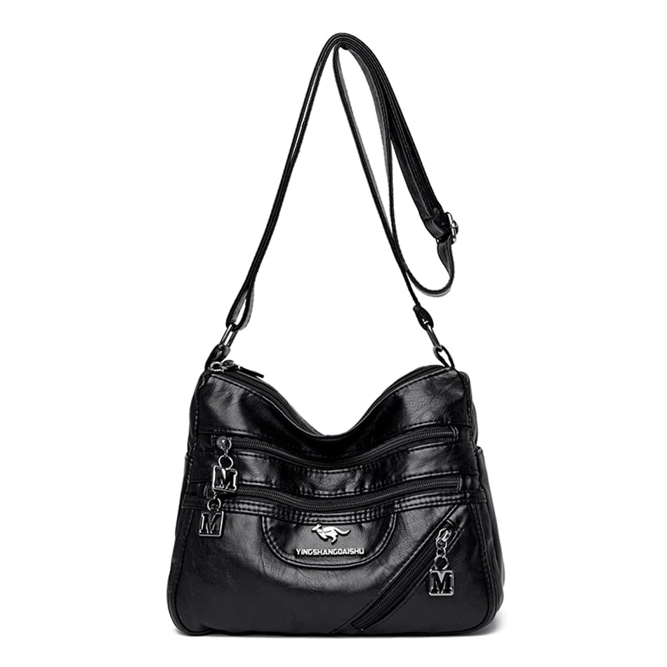 Women Crossbody Shoulder Bag Soft Leather Multi-pocket Female Sac