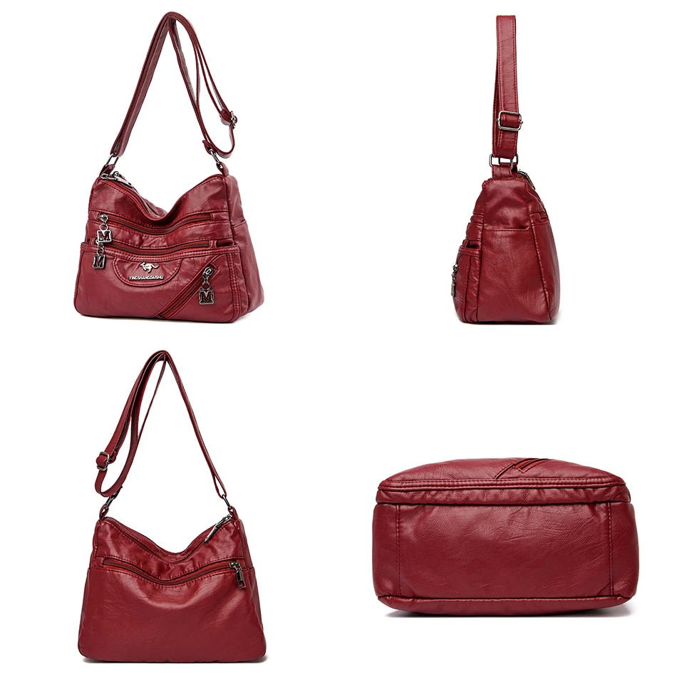 Women Crossbody Shoulder Bag Soft Leather Multi-pocket Female Sac