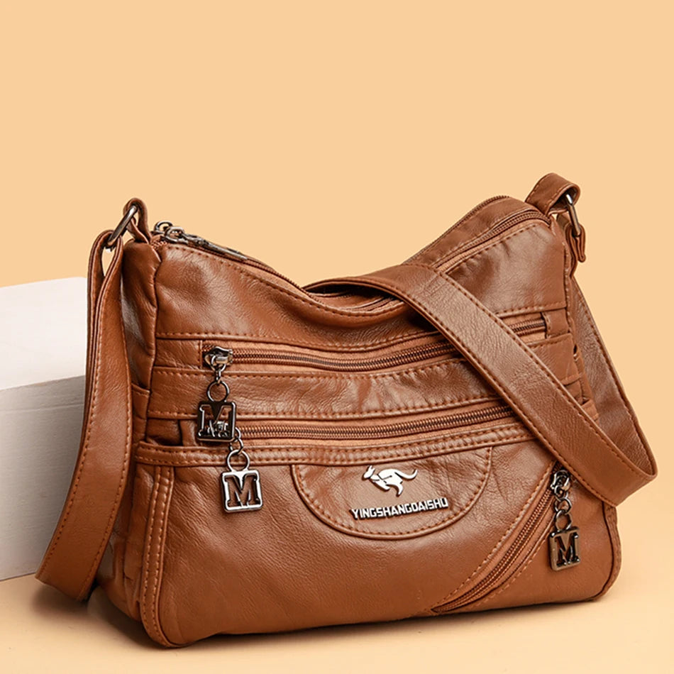 Women Crossbody Shoulder Bag Soft Leather Multi-pocket Female Sac