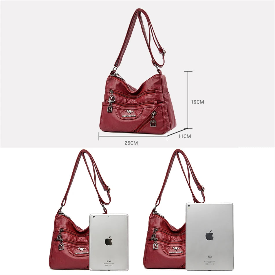 Women Crossbody Shoulder Bag Soft Leather Multi-pocket Female Sac