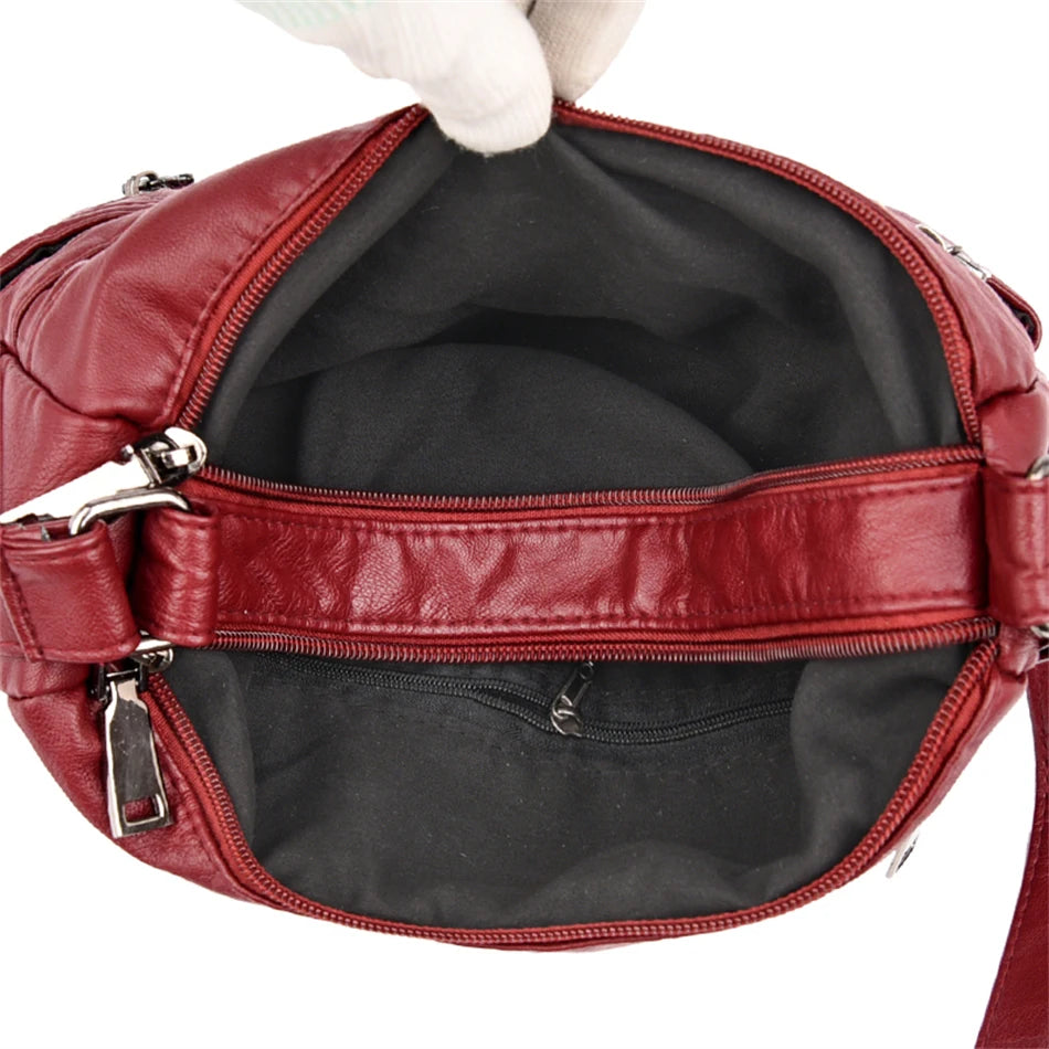Women Crossbody Shoulder Bag Soft Leather Multi-pocket Female Sac