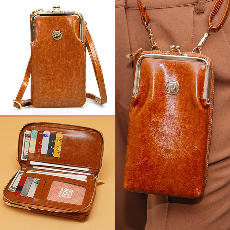 Retro Phone Bag Leather Crossbody Lady Purse