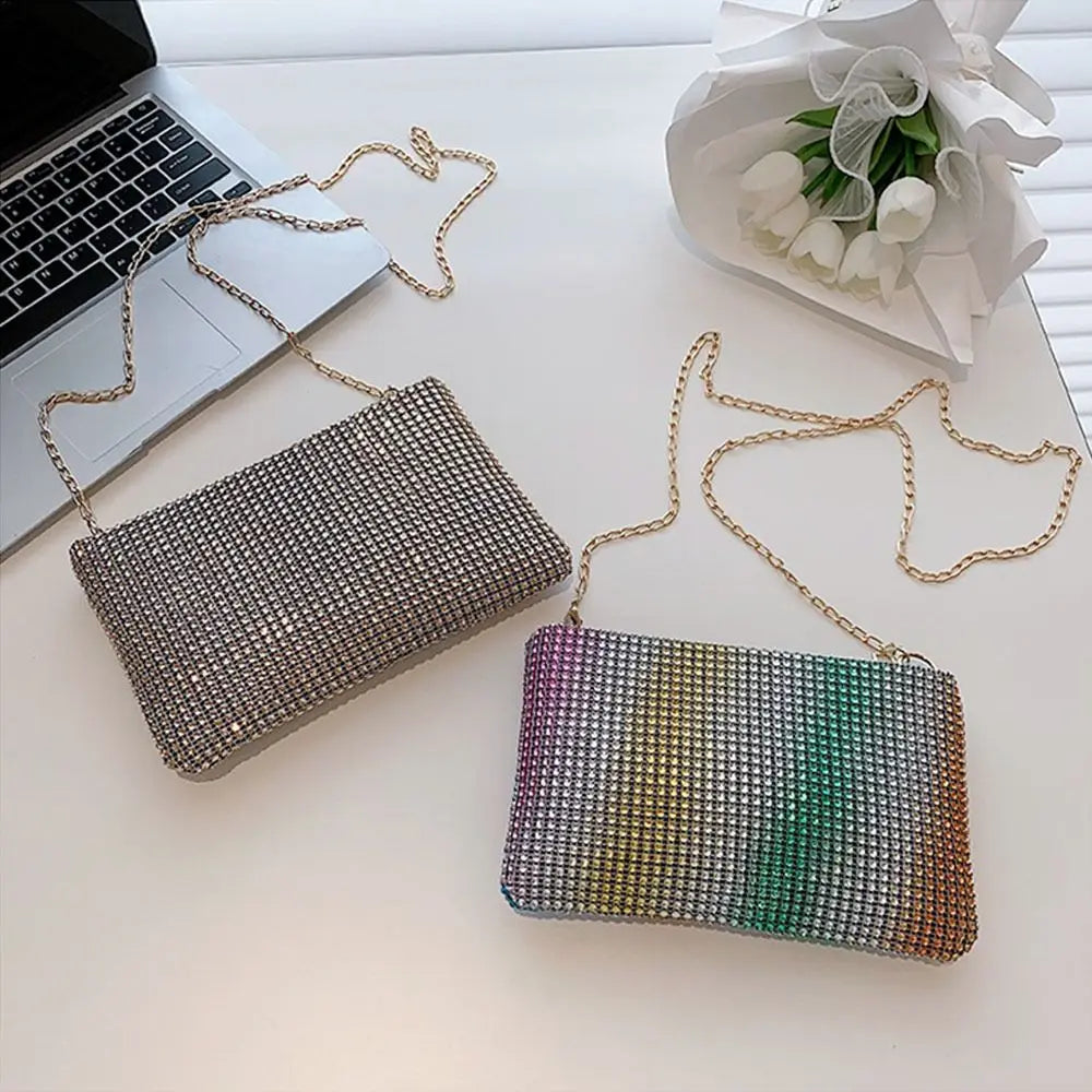 Rhinestones Chain Crossbody Bags Solid Shoulder Phone Pouch Lady Small