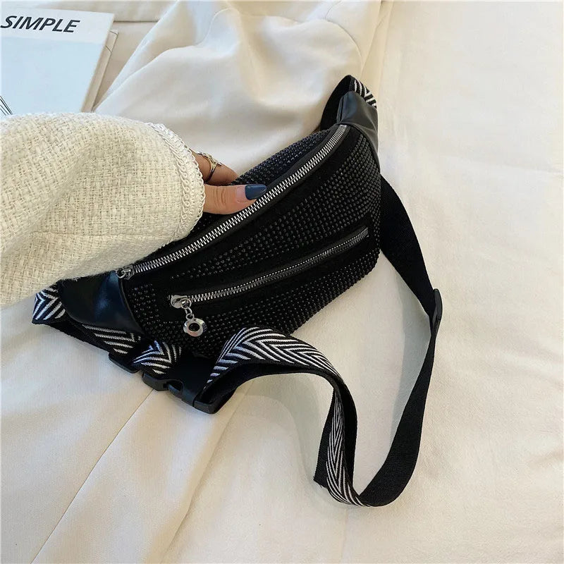 Rhinestones Waist Bag For Women, Belt Bags, Shoulder Chest Bags