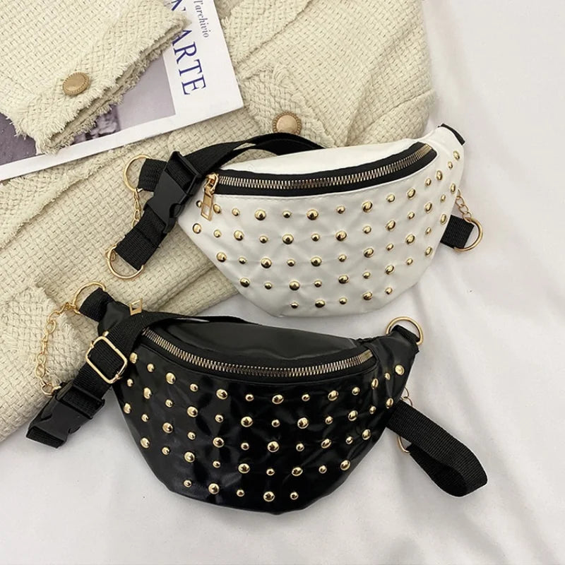 Stylish Rivet PU Leather Waist Bag for Women
