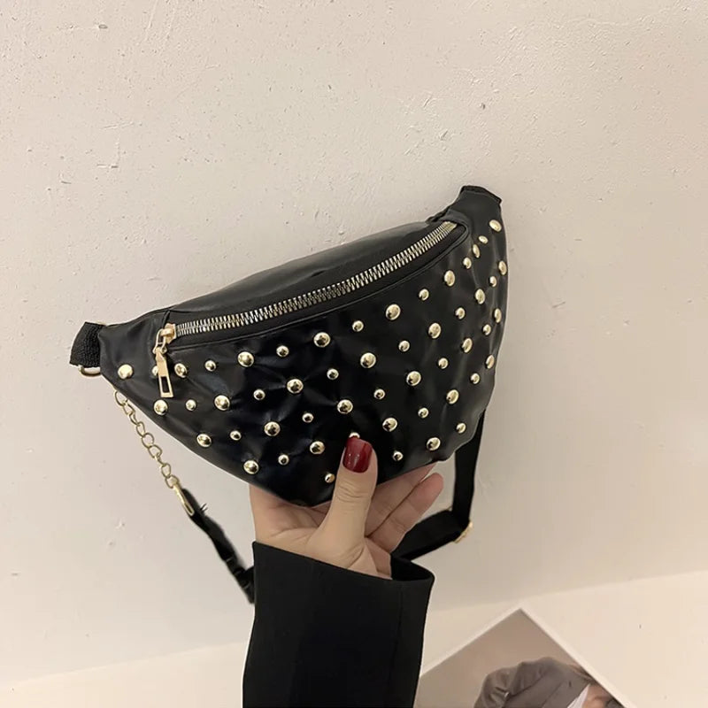 Stylish Rivet PU Leather Waist Bag for Women