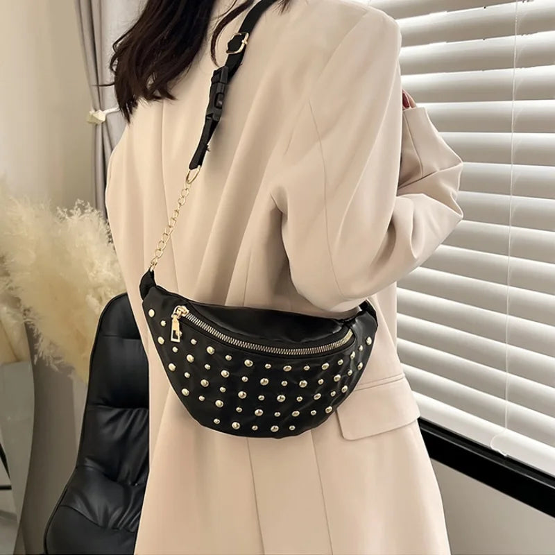 Stylish Rivet PU Leather Waist Bag for Women