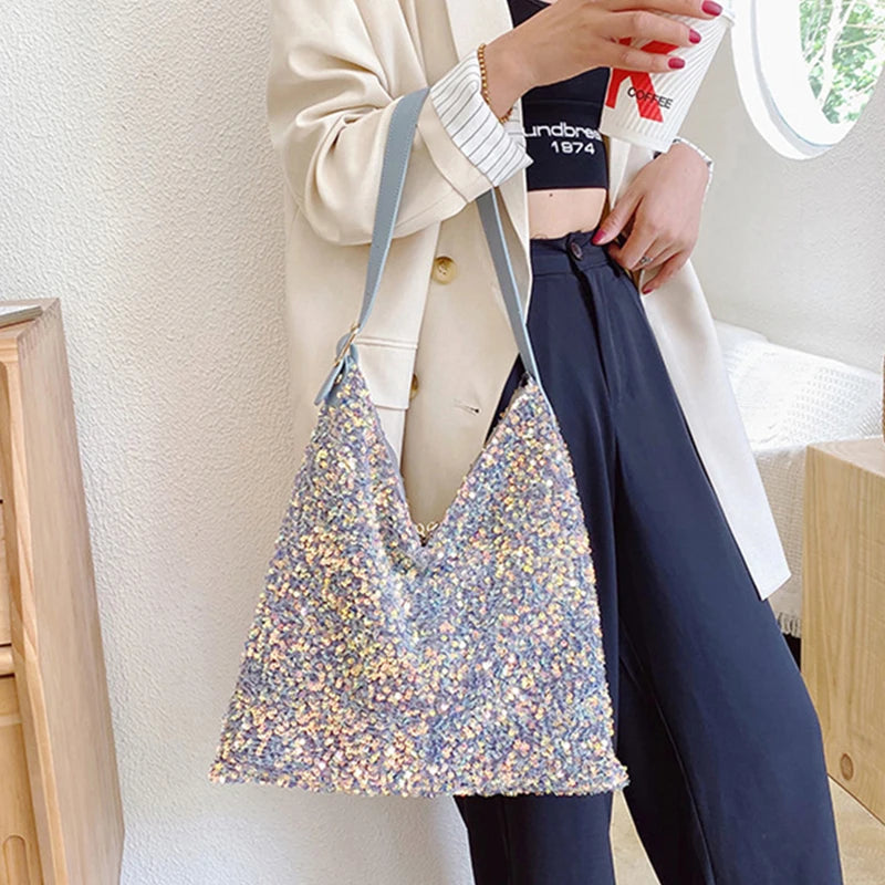 Sequined Shoulder Crossbody Bag Large Bucket Bag Girls Purse